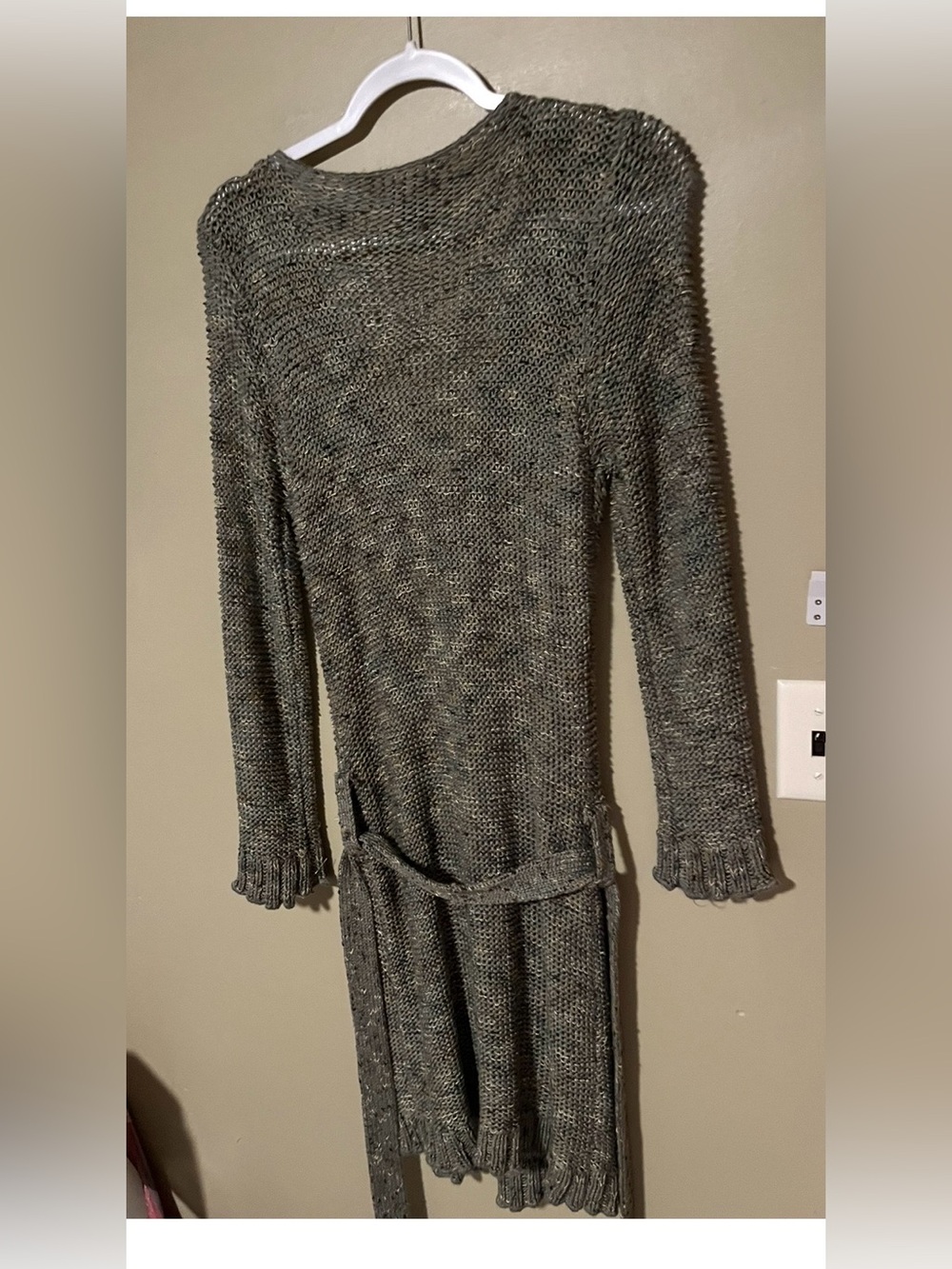 BCBGMaxAzria Olive Longline Fringed Button Cardigan - Picture 4 of 5